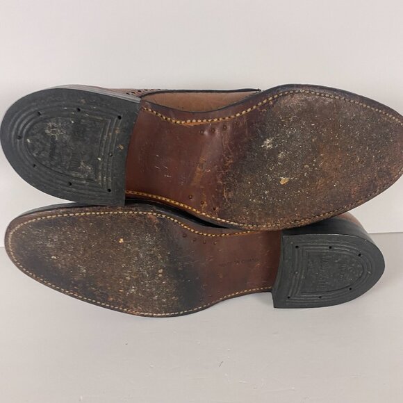 Vintage Hartt Dress Shoes Men's Size 11 Tan Camel Brown Derby Oxford Brogue - Picture 9 of 11